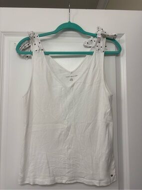 Tommy Hilfiger White V-Neck Tank with Tie-Shoulder Straps